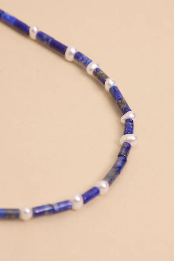 Riverbed Necklace - Lapis Lazuli & Freshwater Pearls