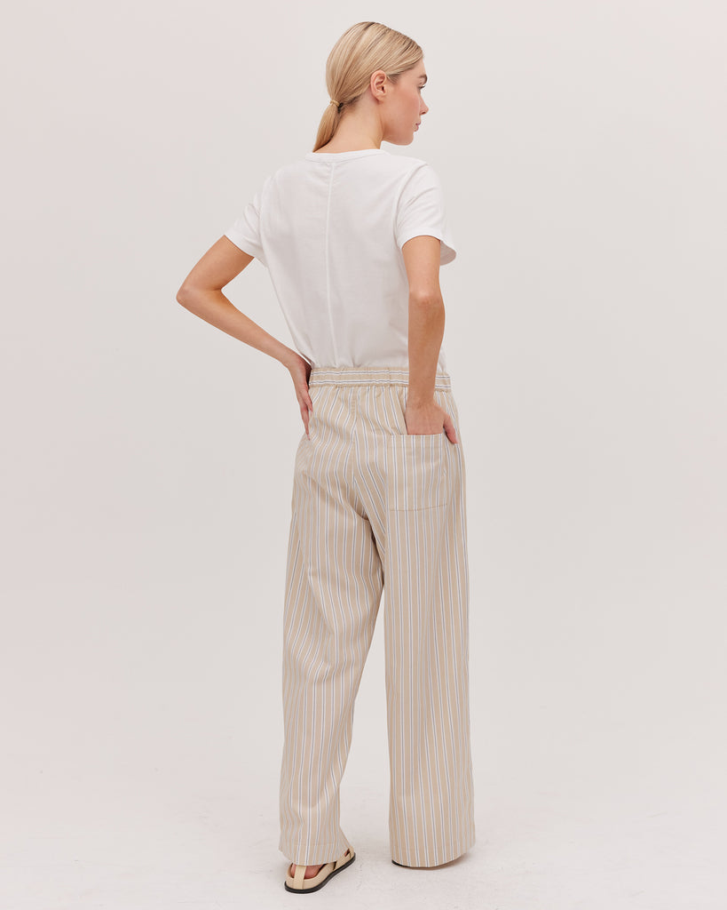 The Drawstring Tailored Pant - Oyster Stripe