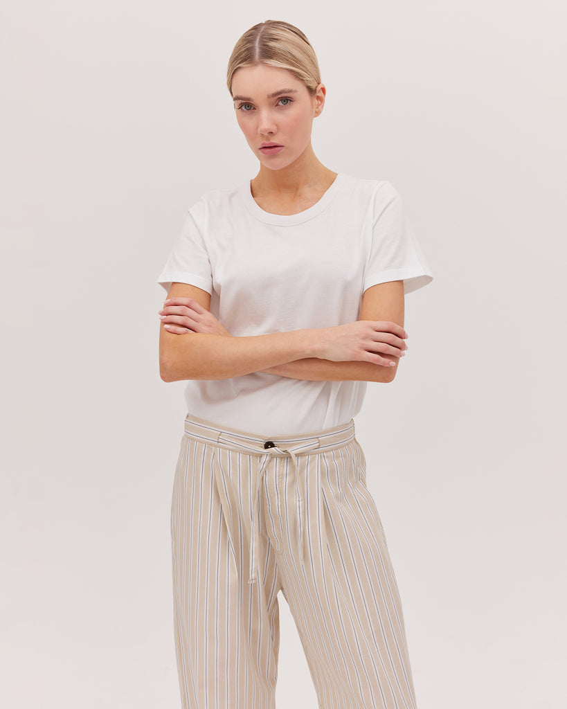 The Drawstring Tailored Pant - Oyster Stripe