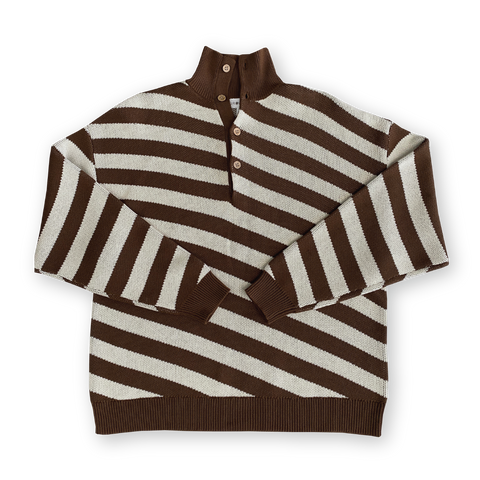 Button Up Diagonal Stripe Pull Over / Adults - Espresso