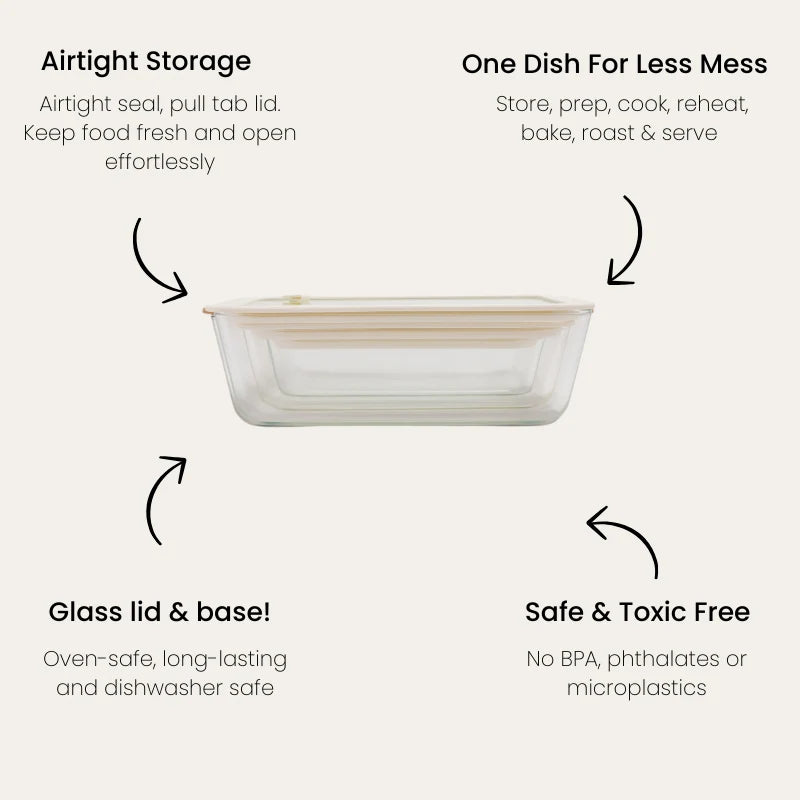 Glass Food Containers -Rectangle Mixed 3pk - Oat Milk
