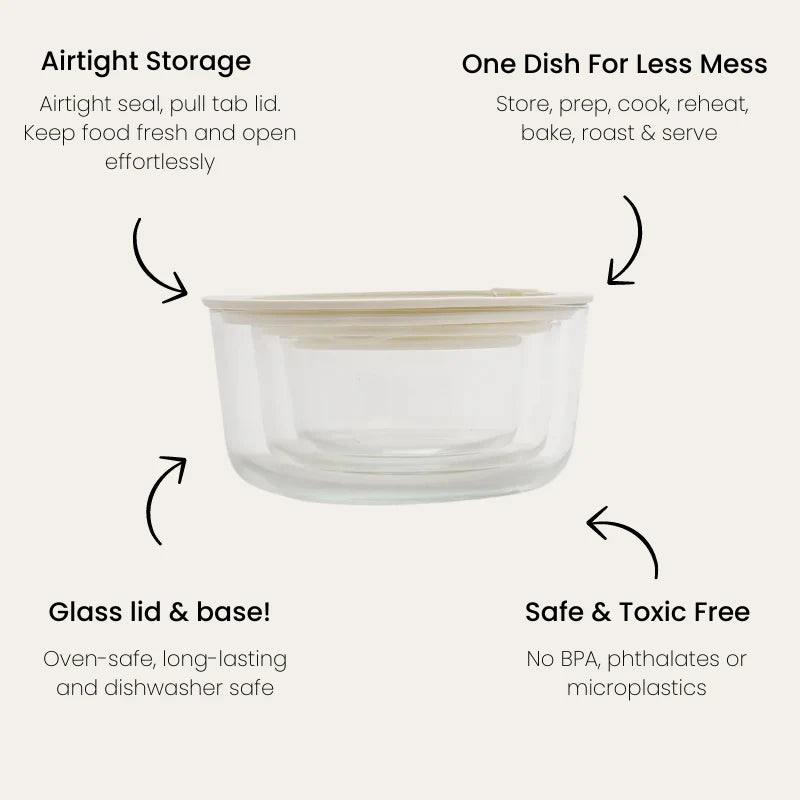 Glass Food Containers / Round Mixed 3pk - Oat Milk