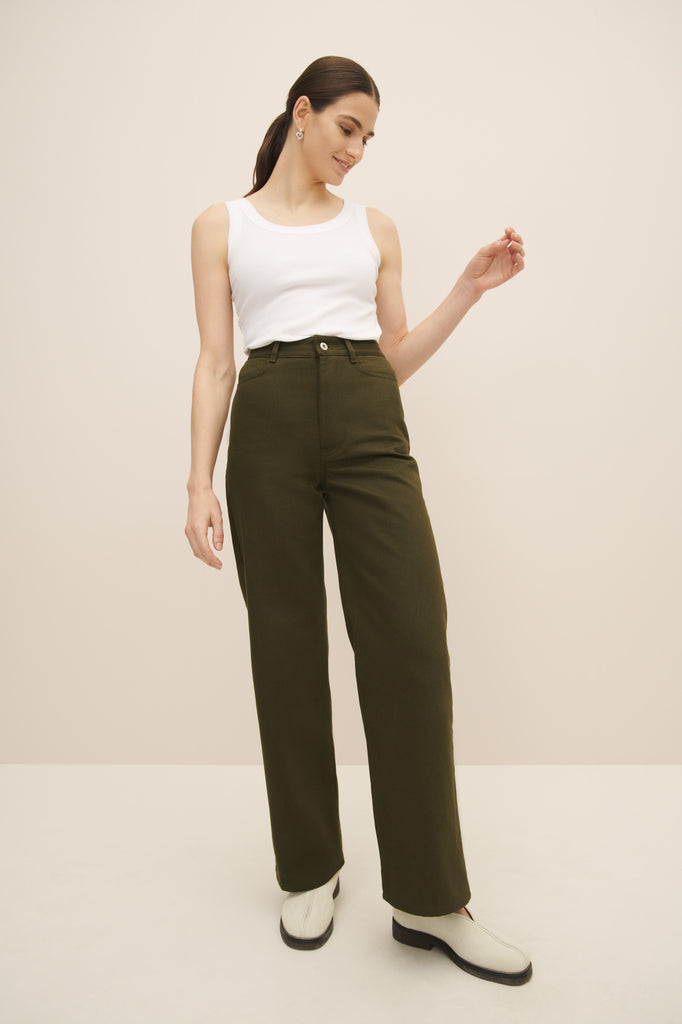 Straight Leg Jeans - Khaki Denim