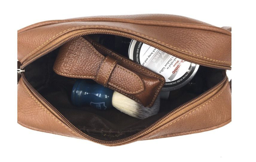Leather Toiletry Bag - Saddle Brown