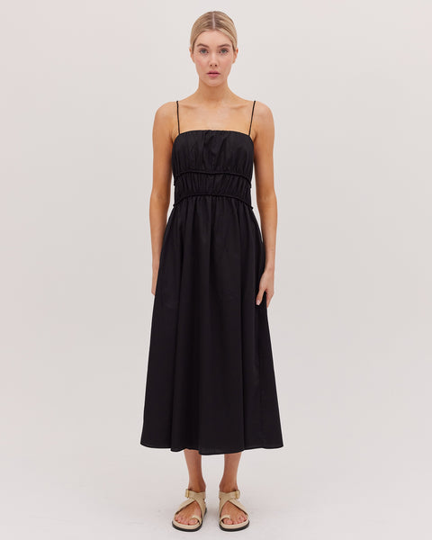 The Shirred Strappy Dress - Black