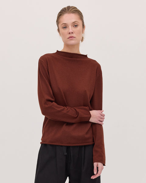 The Funnel Neck Top - Mahogany