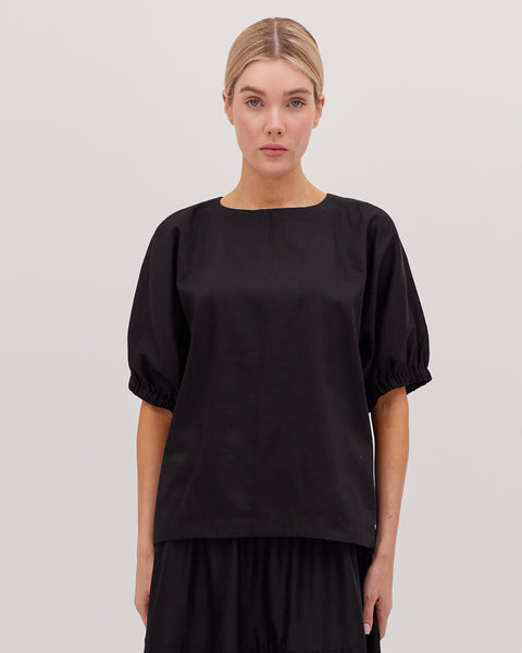 The Gathered Sleeve Top - Black