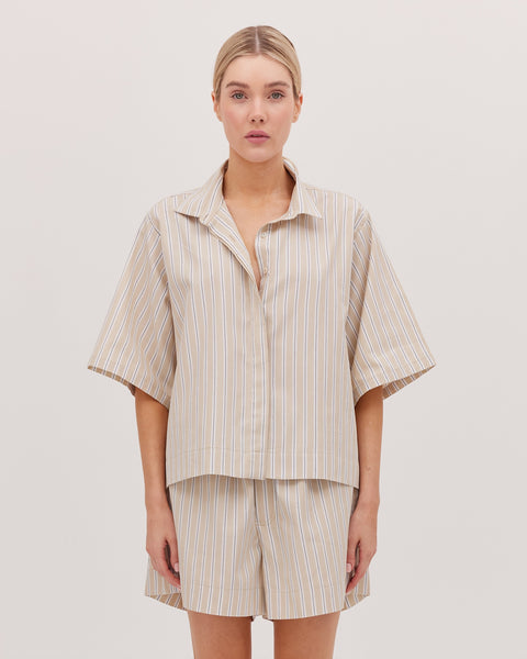 The Cropped Shirt - Oyster Stripe