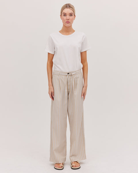 The Drawstring Tailored Pant - Oyster Stripe