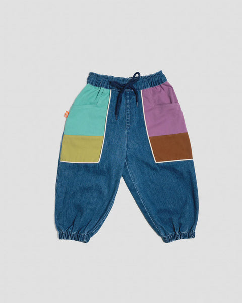 Denim Barrel Pants - Colour Block