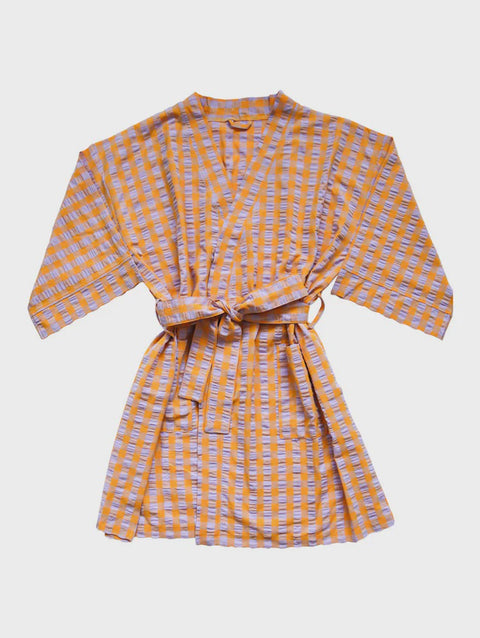 Kumquat Bloom Seersucker Short Robe