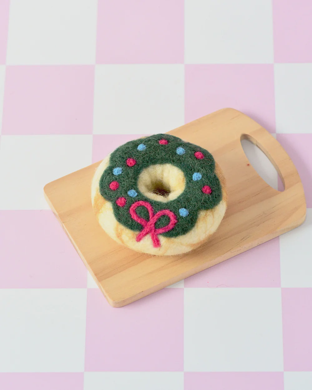 Felt Christmas Donut - Green Holly Wreath