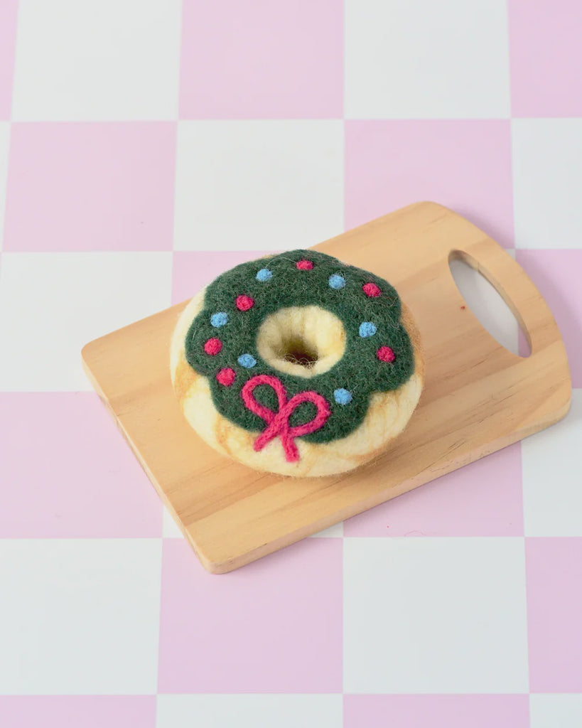 Felt Christmas Donut - Green Holly Wreath