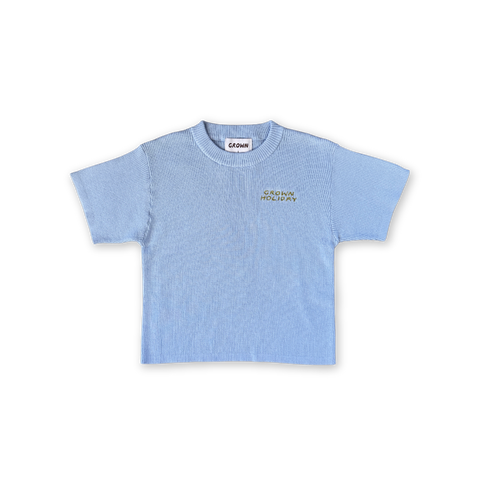 Ribbed Knit Logo Tee - Ocean