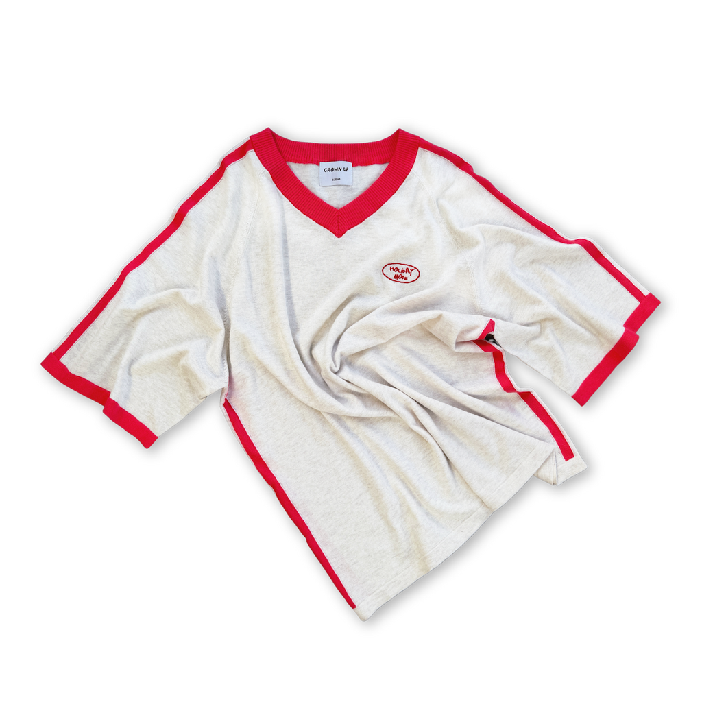 Knitted Contrast Tee / Adults - Fiesta & Coconut