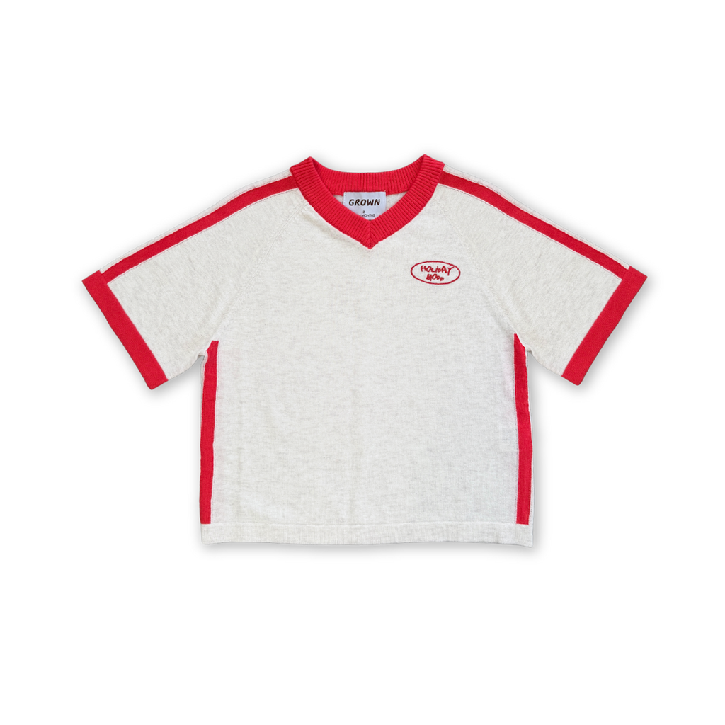 Knitted Contrast Tee - Fiesta & Coconut