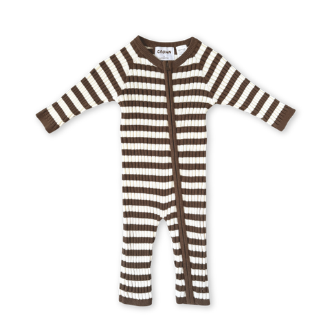 Rib Stripe Knit Zip Jumpsuit - Espresson & Mik