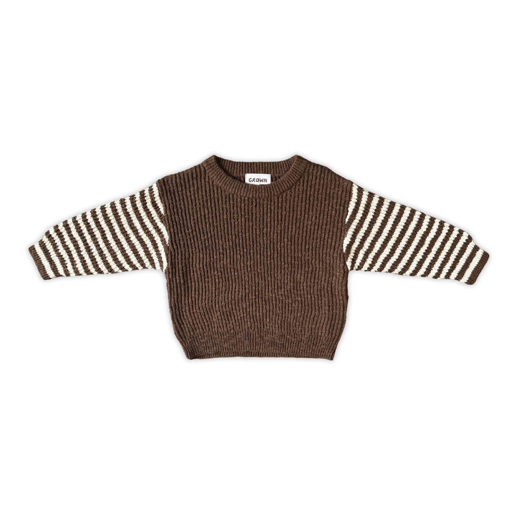Stripe Sleeve Knit Pull Over - Espresso