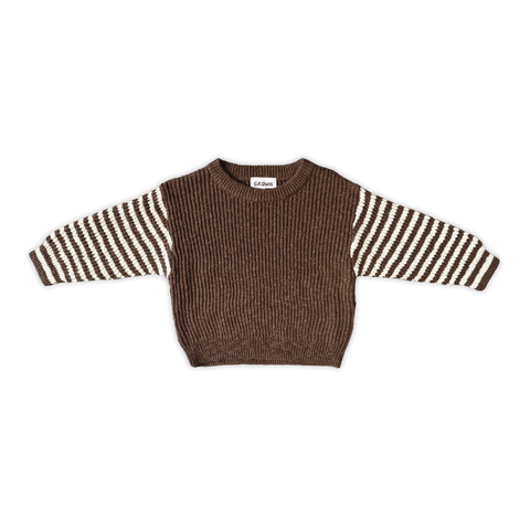 Stripe Sleeve Knit Pull Over - Espresso