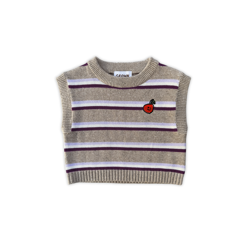 Stripe Apple Knit Vest - Oatmilk