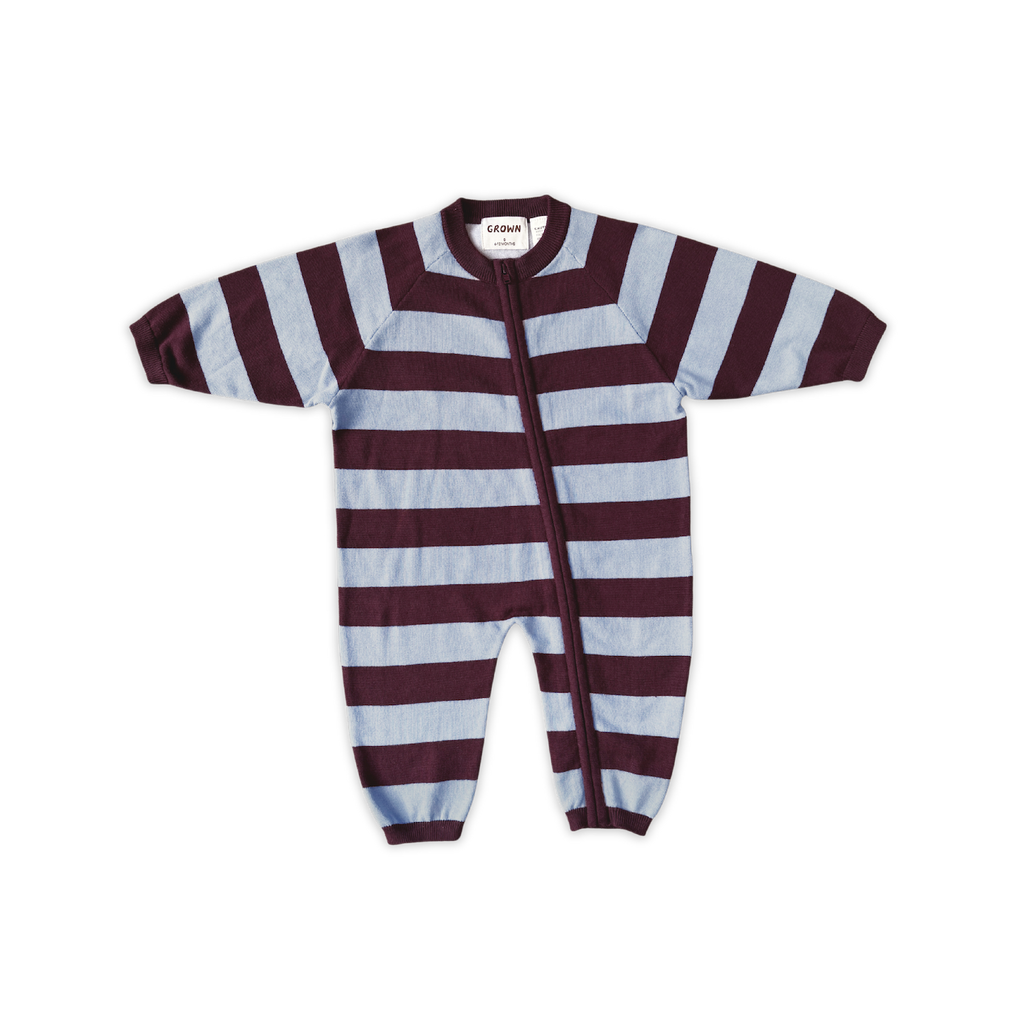 Stripe Zipper Knit Starsuit - Plum & Haze