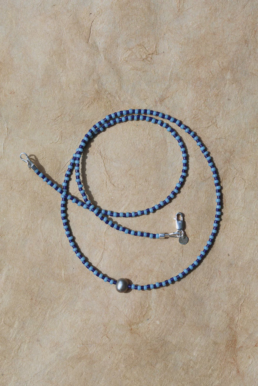 Two Tone Necklace & a Pearl - Indigo & Sky