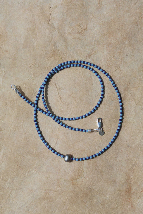 Two Tone Necklace & a Pearl - Indigo & Sky
