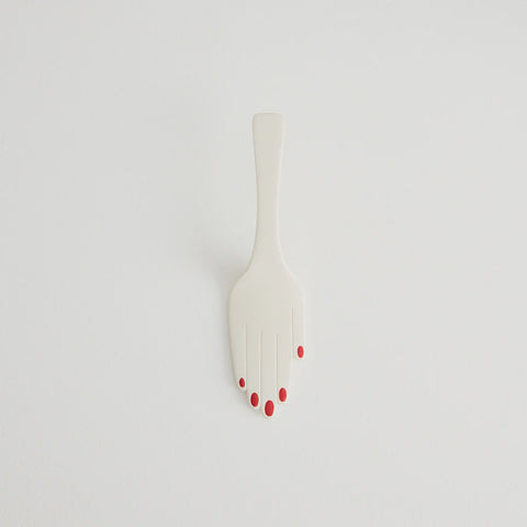 Hand Cake Server - Ivory & Red