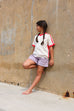 Knitted Contrast Tee - Fiesta & Coconut