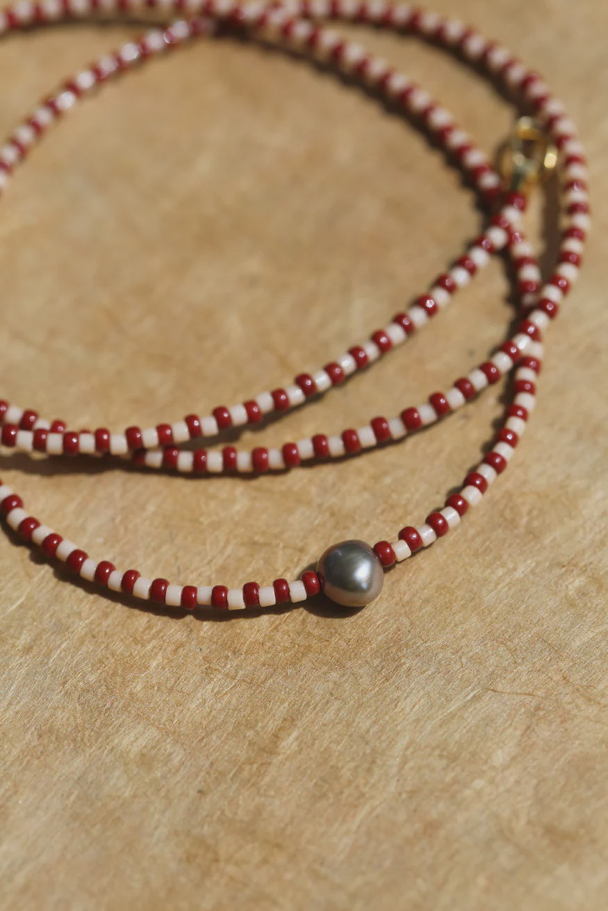 Two Tone Necklace & a Pearl - Peach & Plum