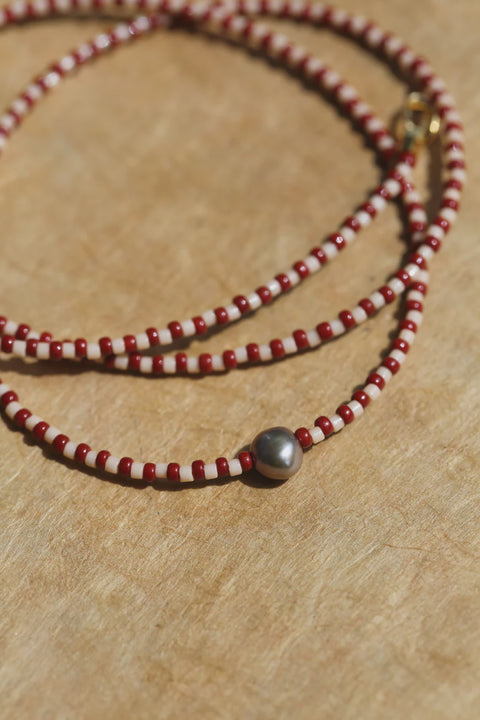 Two Tone Necklace & a Pearl - Peach & Plum