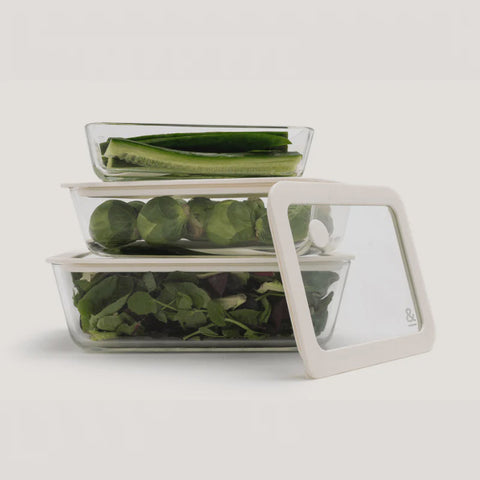 Glass Food Containers -Rectangle Mixed 3pk - Oat Milk