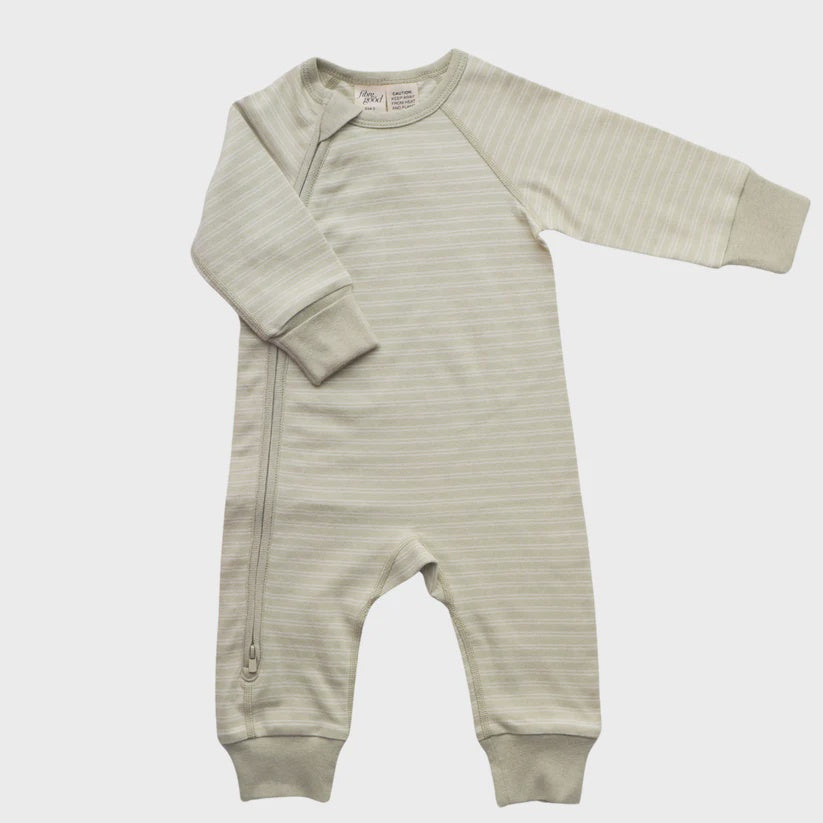 Double Stripe Zip Suit - Sage & Natural