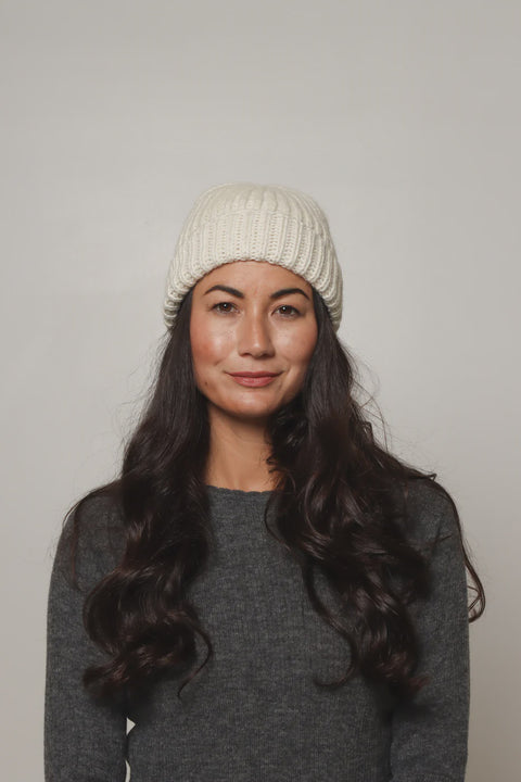 Chunky Handknit Beanie - Ivory