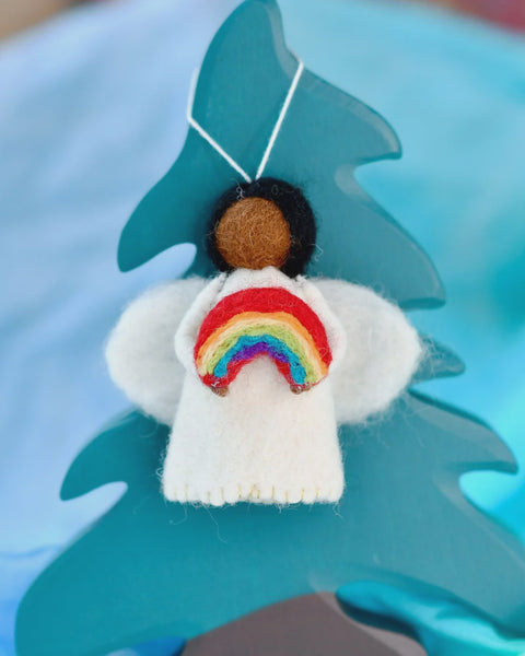 Felt Waldorf Angel With Rainbow - Black Hair