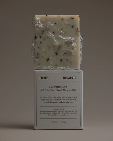 Botanical Soap Bar - Peppermint with Olive Green Clay & Hemp Seed Oil