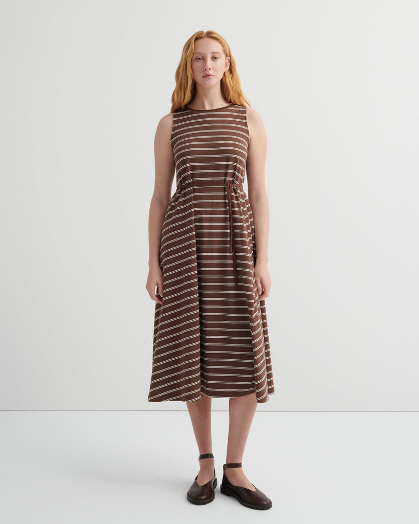 Tank Swing Dress - Brown Stripe