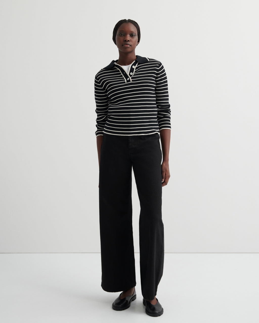 Striped Polo - Black & Ecru