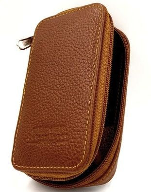Leather Zippered Safety Razor and Double Edge Blade Travel Case - Brown