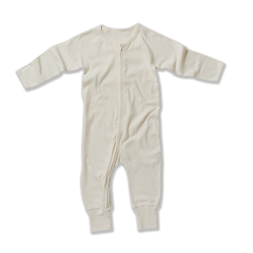 Long Sleeve Zip Romper - Natural White