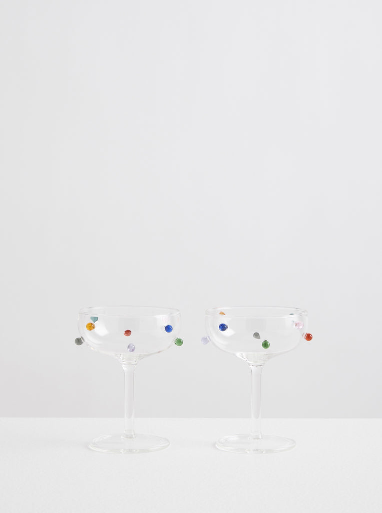 2 Pomponette Champagne Coupes - Clear & Multi