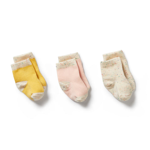 3 Pack Baby Socks - Dijon, Pink & Fleck